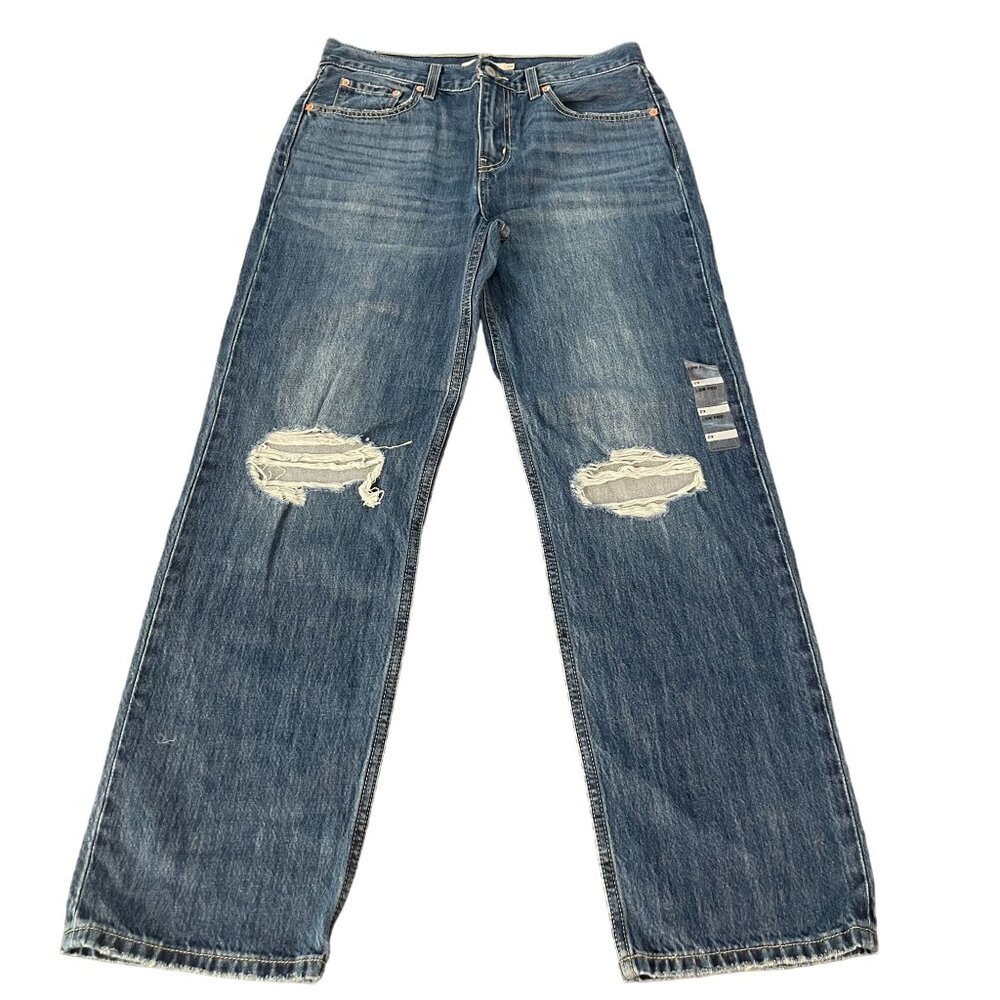 New Levi's 501 Women's Distressed Low Pro Straight Leg Blue Denim Pants, Size 29